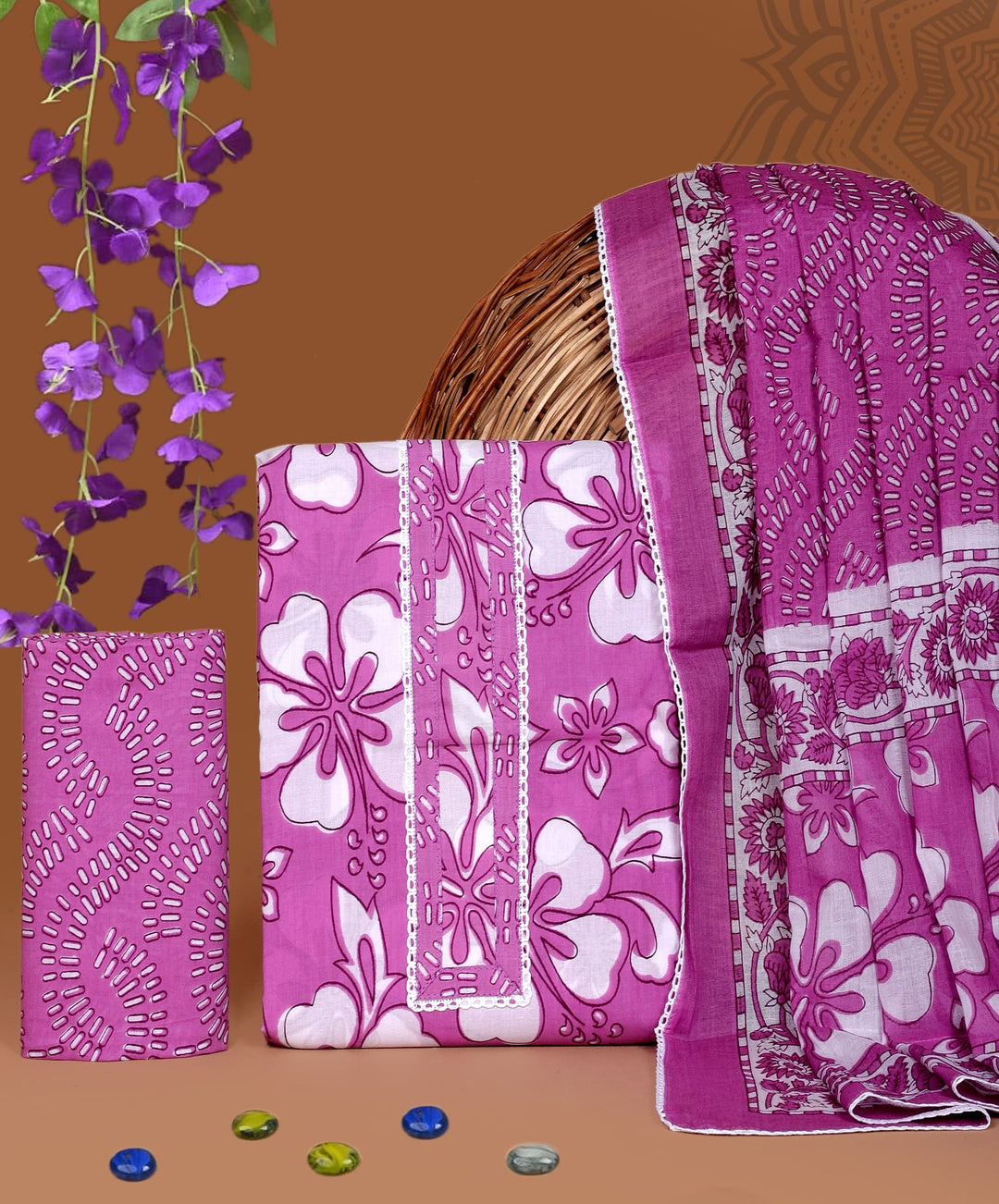 Pure Cotton Gotta patti Work unstitched Suit With Cotton Dupatta.