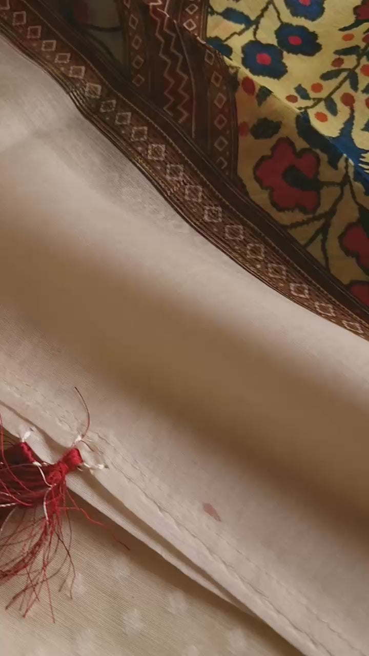 Pure Banarasi HandLoom Self Cotton Resham weaved Unstitched Suit Digital Print Chanderi Dupatta.