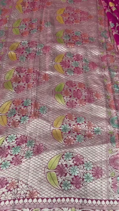 Pure Banaresi Khaddi Georgette Heavy Jaal Weaved Saree . ( Length- 6.3 Meter )