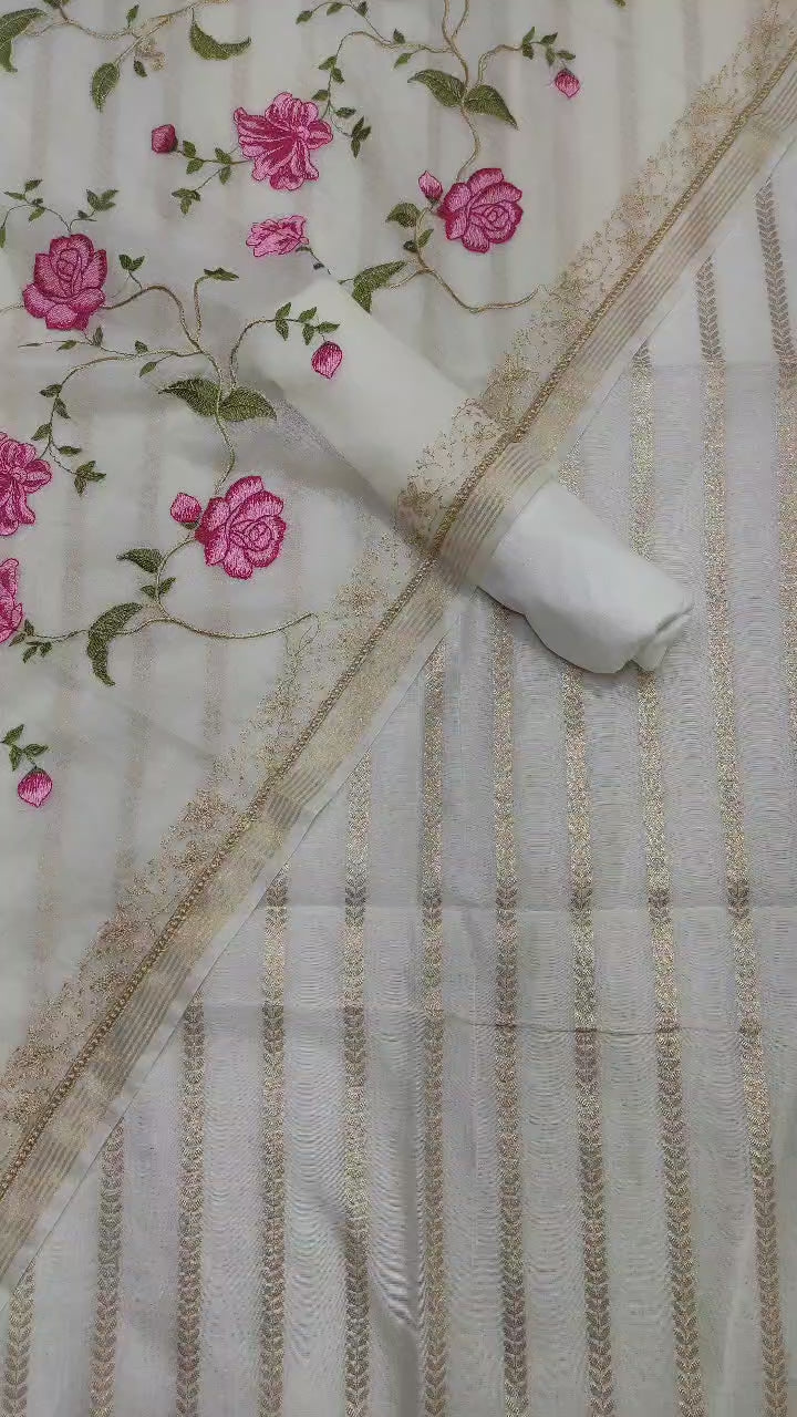 Banarasi Chanderi Silk Unstitched Suit with Embroidery work