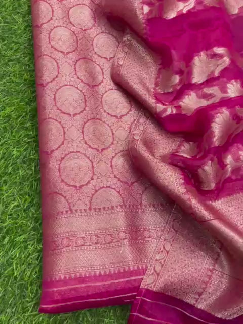 Pure Banarasi Brocade work Unstitched Suit Organza Dupatta