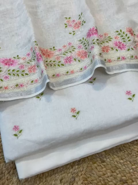 Pure Banarasi Linen Silk Embroidery Unstitched Suit Banarasi Linen Silk Embroidery Dupatta.