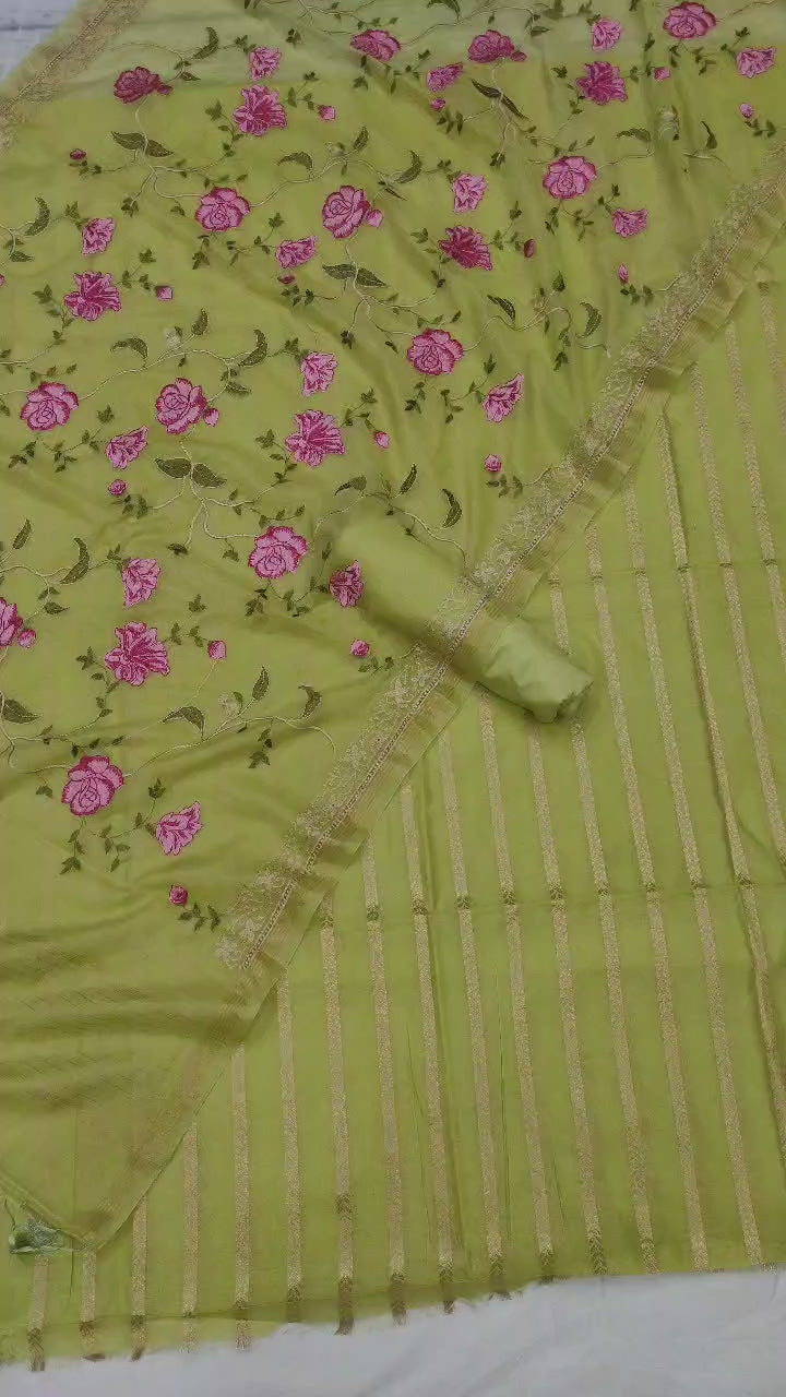 Banarasi Chanderi Silk Unstitched Suit with Embroidery work
