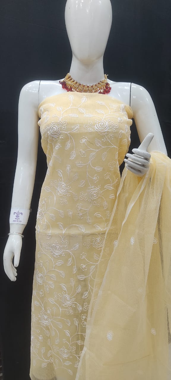 Kota Doriya Embroidery Unstitched Suit With Dupatta