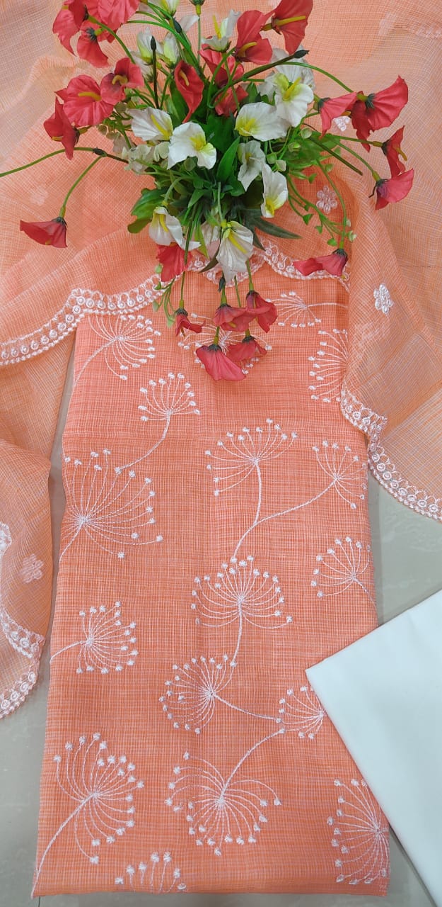 Kota Doriya Embroidery Unstitched Suit With Cut Work Dupatta