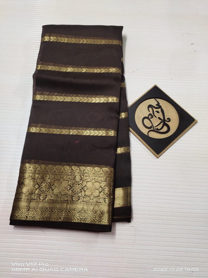 Semi Kora Organza Zari Stripe Silk Saree With Blouse