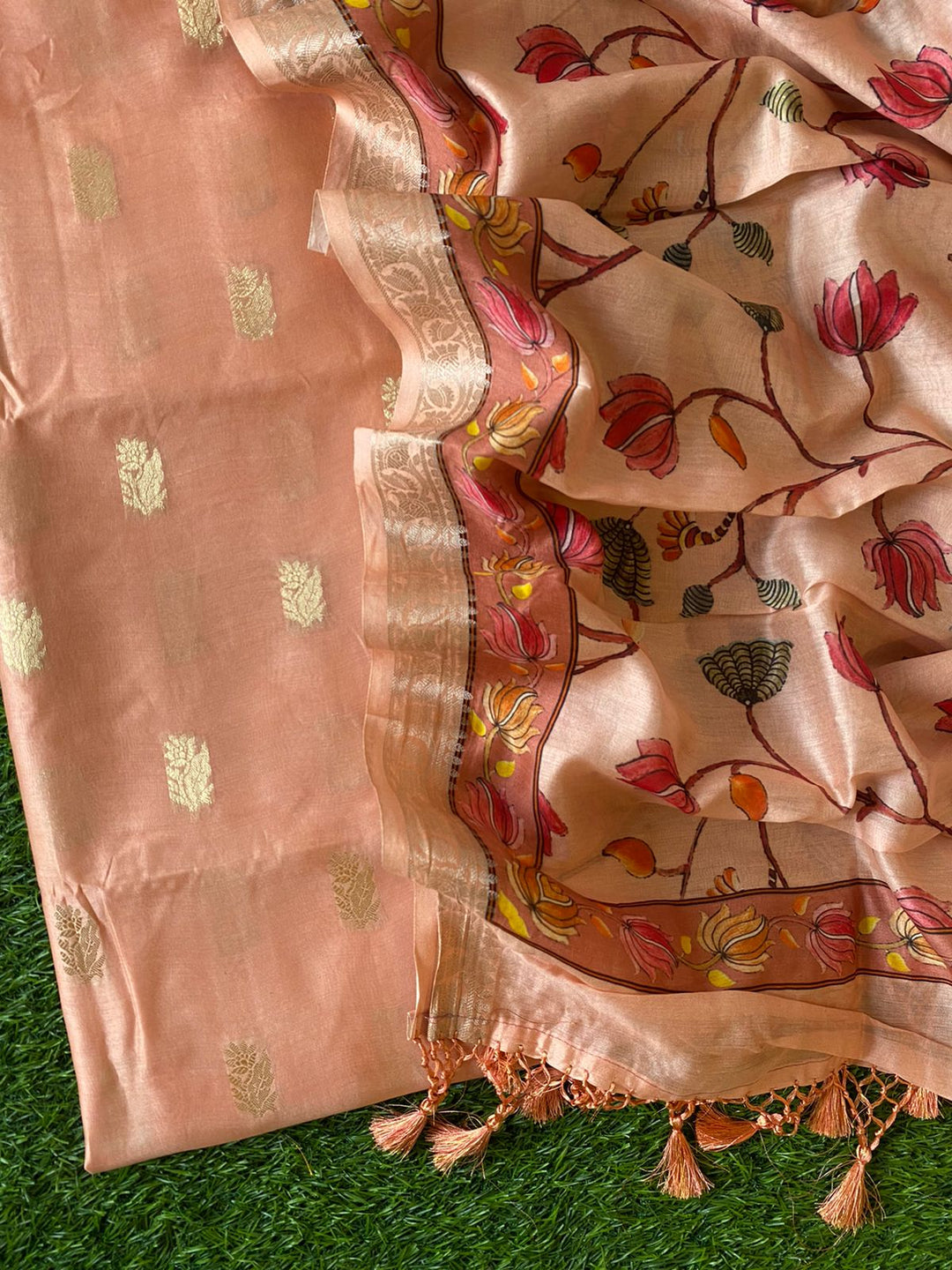 Pure Banarasi Chanderi Resham Silk Zari Buti Woven Unstitched Suit With Chanderi Floral Print Silk Dupatta