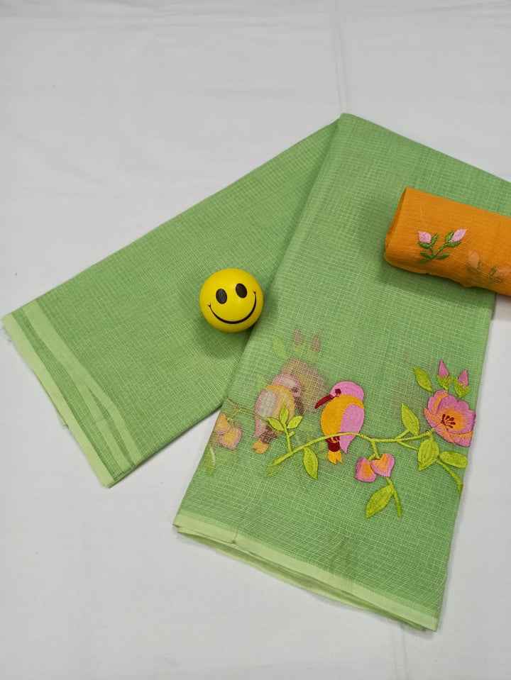 Pure Cotton Kota Doriya Embroidery work Saree With Blouse