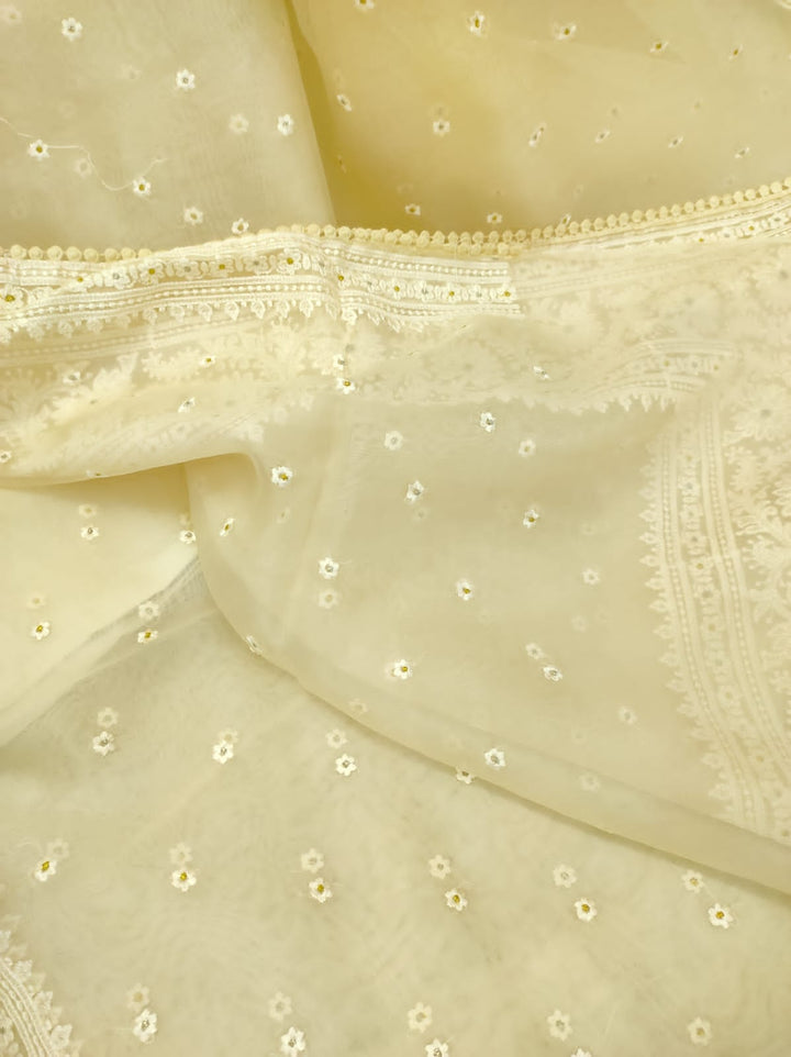 Pure Organza Silk Embroidery Buti Work Border Saree .