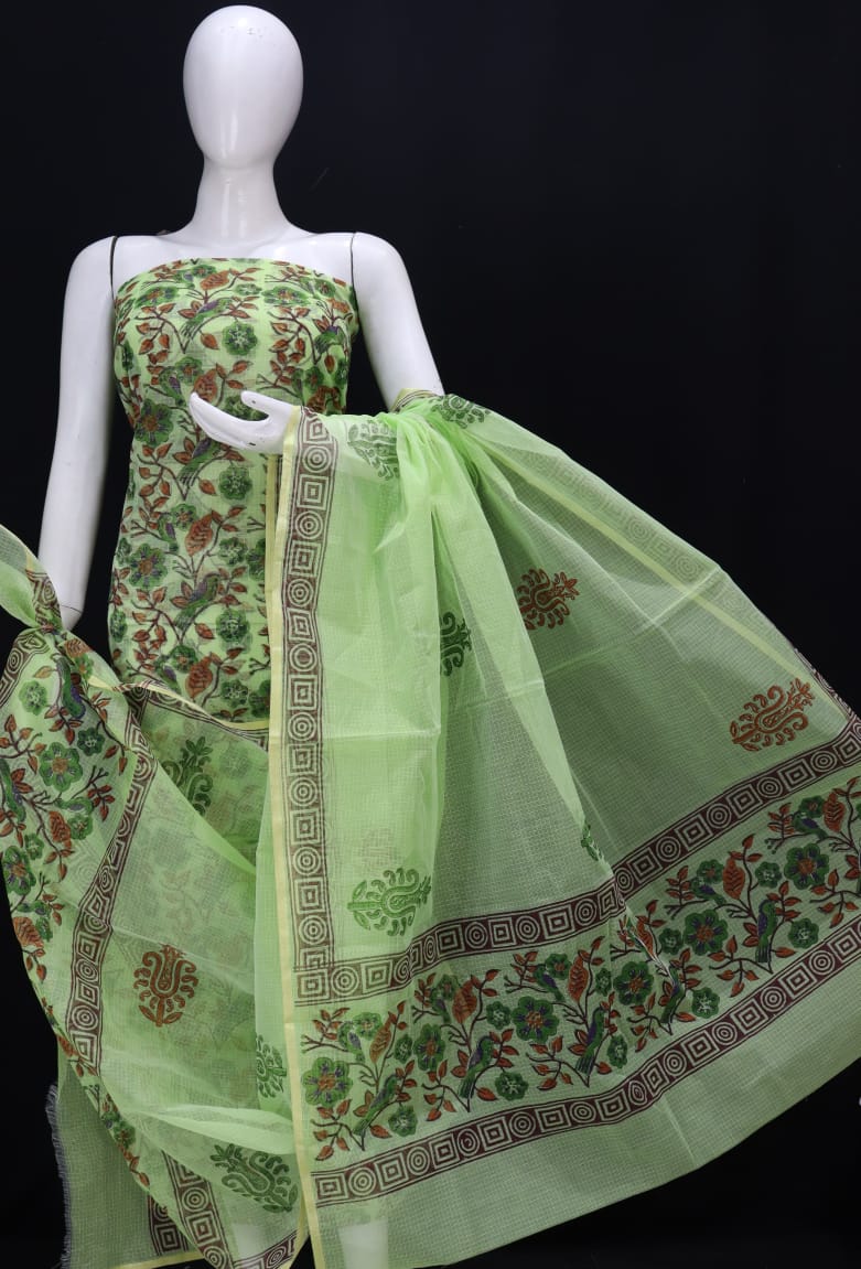 Kota Doriya Hand Block Print Unstitched Suit With Kota Doriya Dupatta