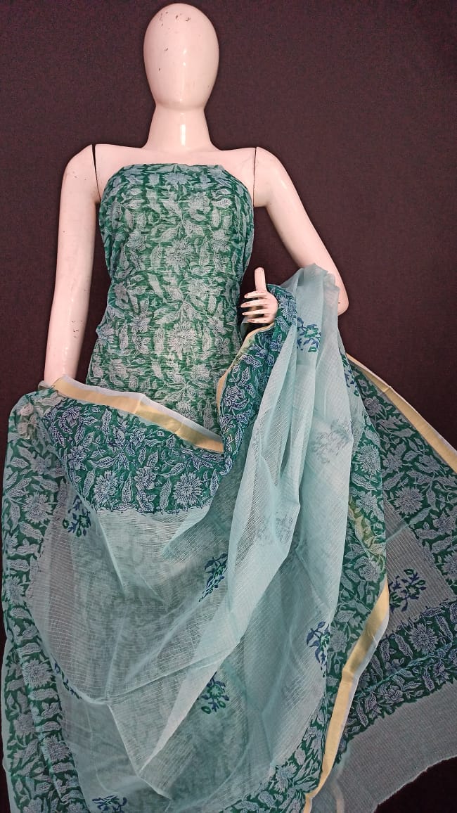 Skye Blue Kota Doriya unstitched suits With Kota Doriya Dupatta