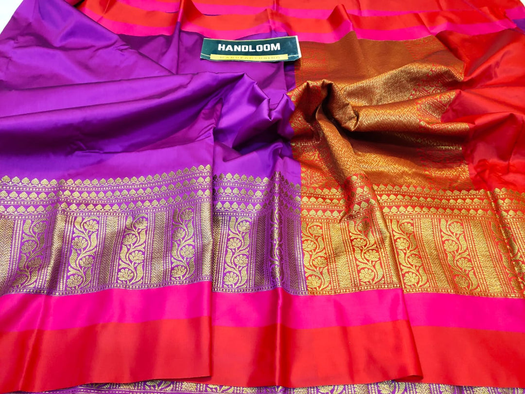 Maheshwari blends silk with zari weaving all over With blouse border Rich zari weaved pallu and blouse ( length- 6.3 meter )