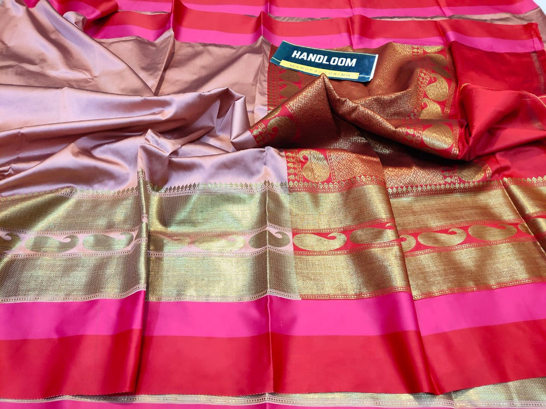 Maheshwari blends silk with zari weaving all over With blouse border Rich zari weaved pallu and blouse ( length- 6.3 meter )
