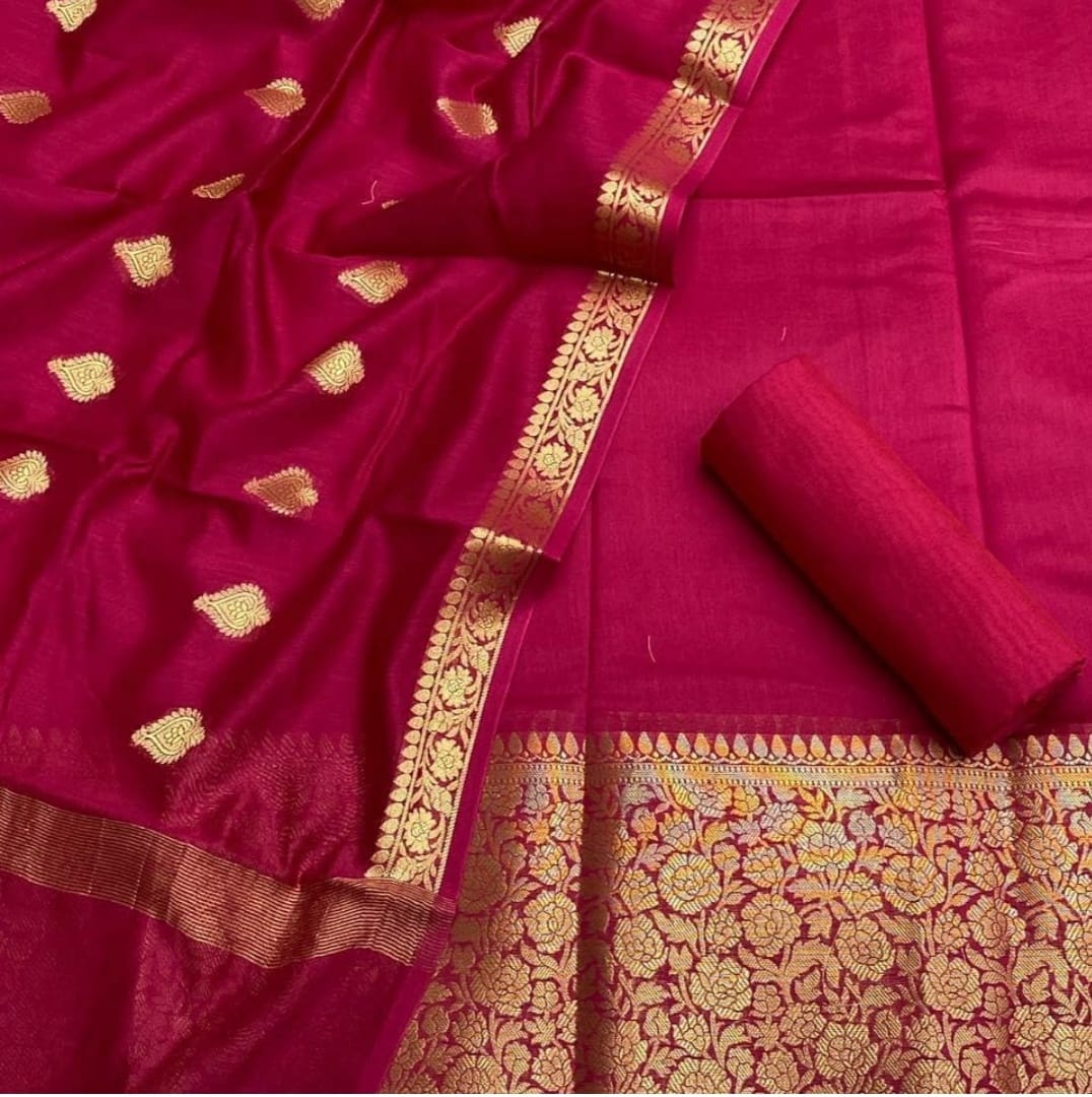 Pure Resham Chandari Banarasi Silk Unstitched Suit. | HIGH DEMAND|