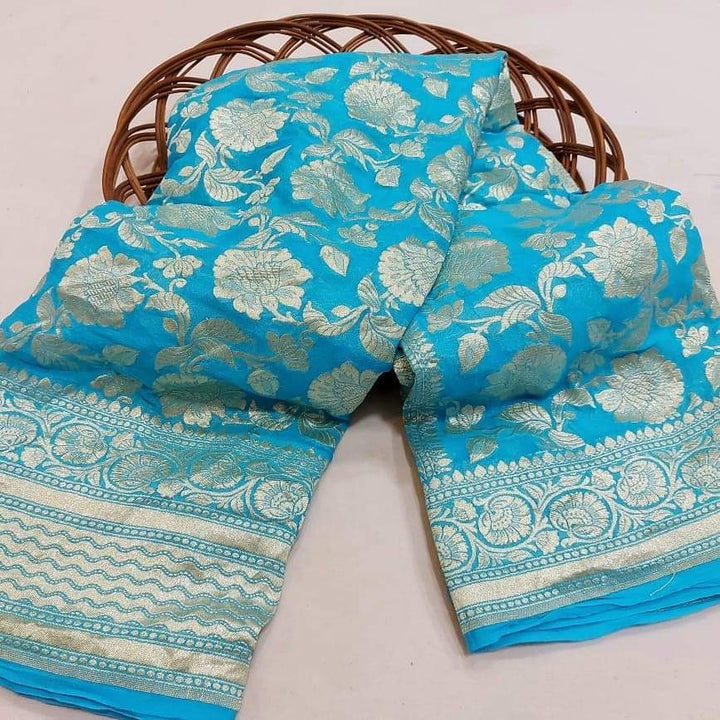 Pure Khaddi Georgette Silk Saree With Antique Zari Work