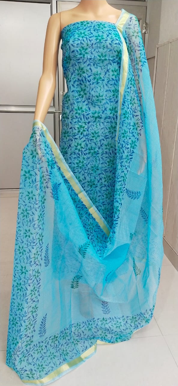 Kota Doriya Hand Block Print unstitched suits With Kota Doriya Dupatta