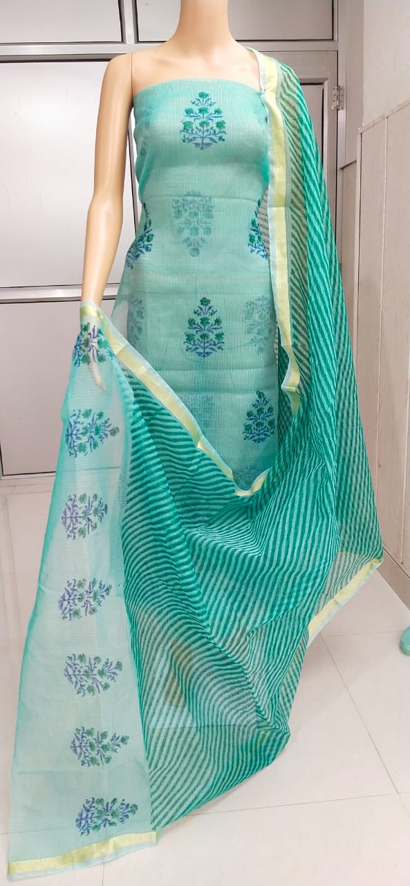 Kota Doriya Hand Block Print unstitched suits With Kota Doriya Dupatta