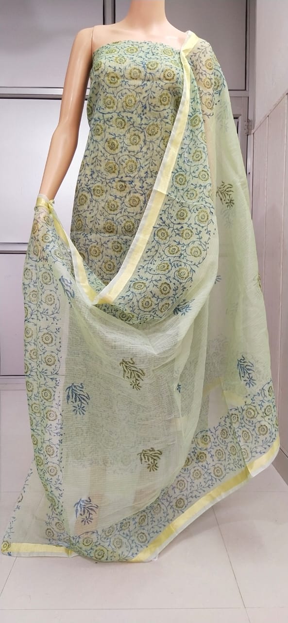 Kota Doriya Hand Block Print unstitched suits With Kota Doriya Dupatta