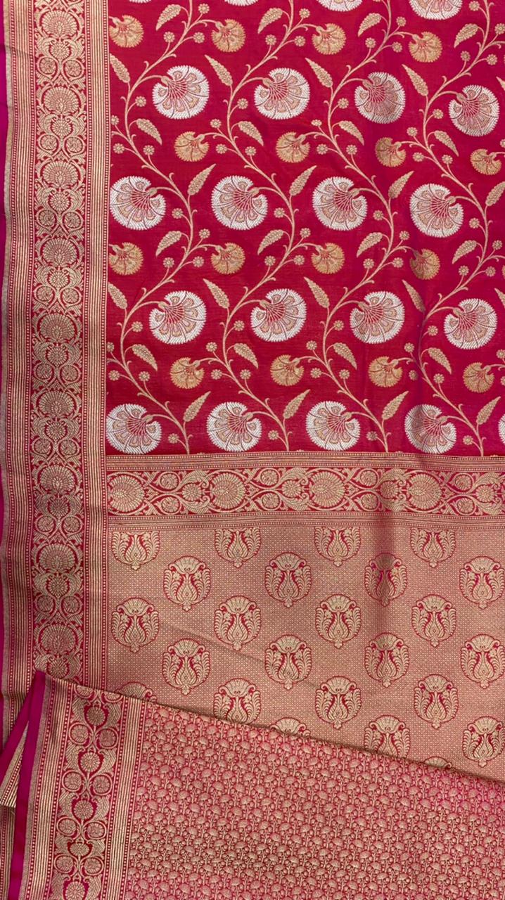 Red Color Pure Katan By Katan Kadhwa Weaved Silk Saree With Meenakari Work