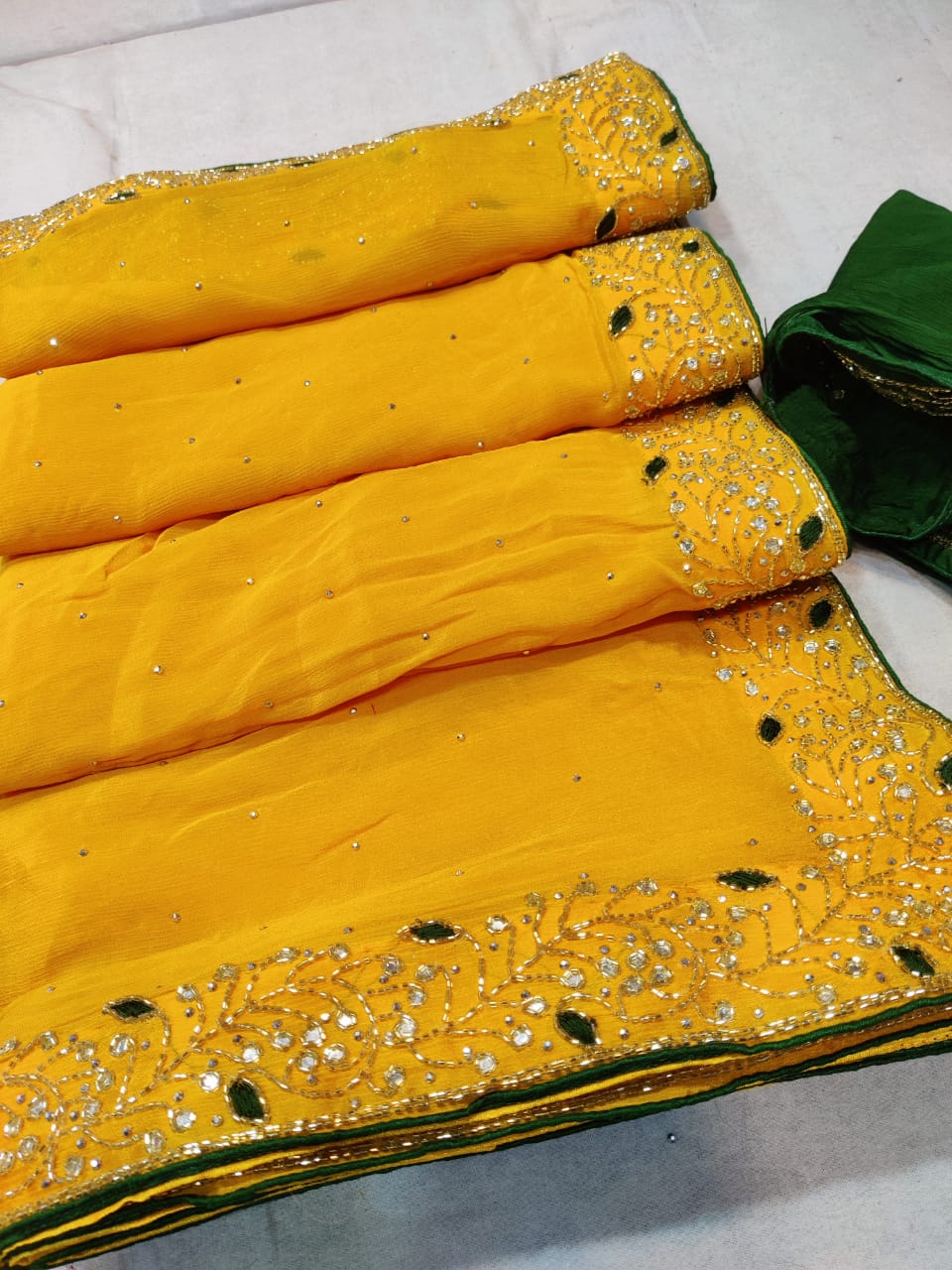 Pure chinon Jerkin work saree With Blouse.