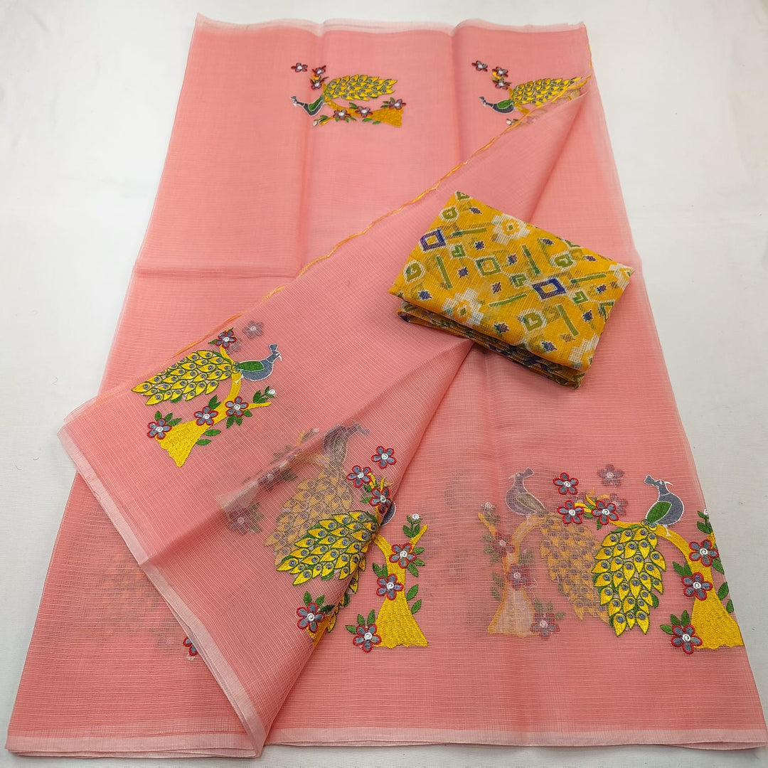 Pure Kota Doria Embroidery Saree with Blouse .