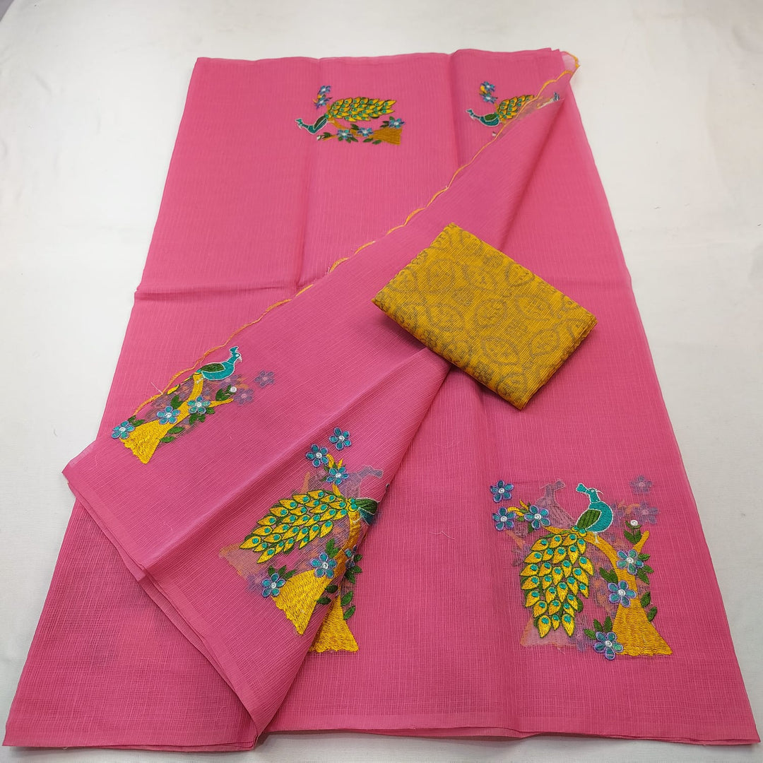 Pure Kota Doria Embroidery Saree with Blouse .
