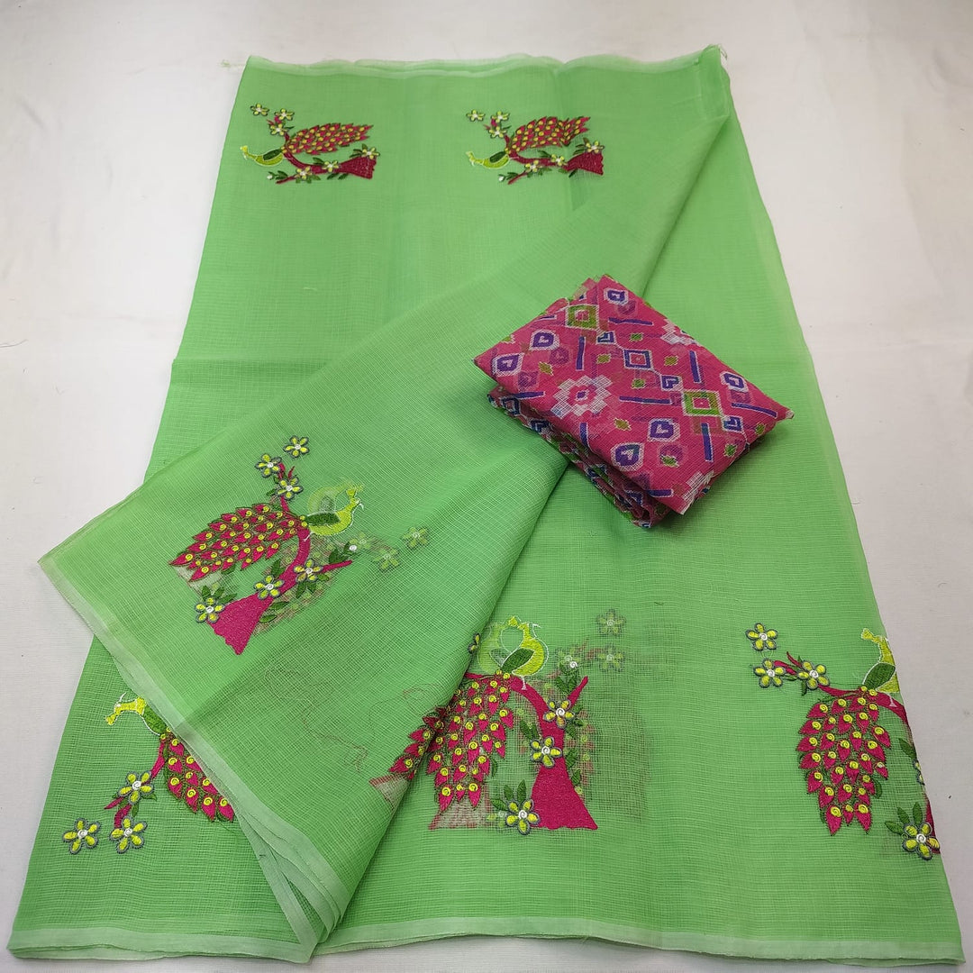 Pure Kota Doria Embroidery Saree with Blouse .