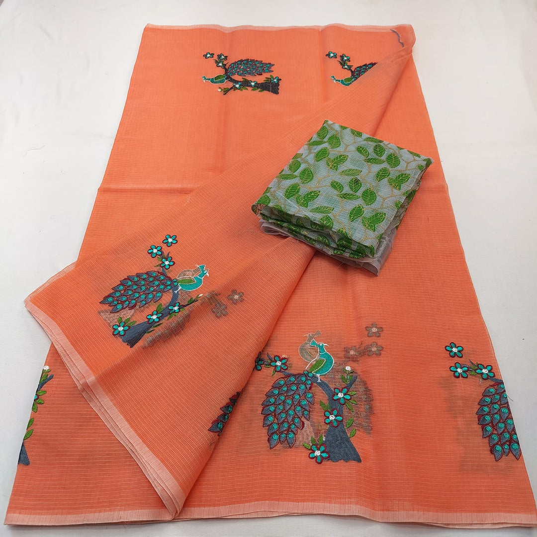 Pure Kota Doria Embroidery Saree with Blouse .