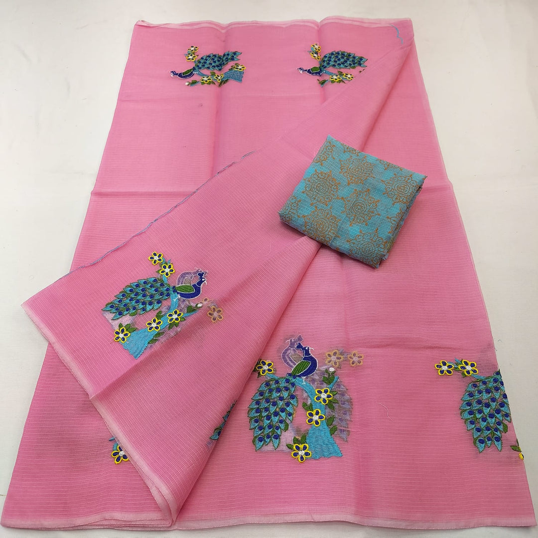 Pure Kota Doria Embroidery Saree with Blouse .