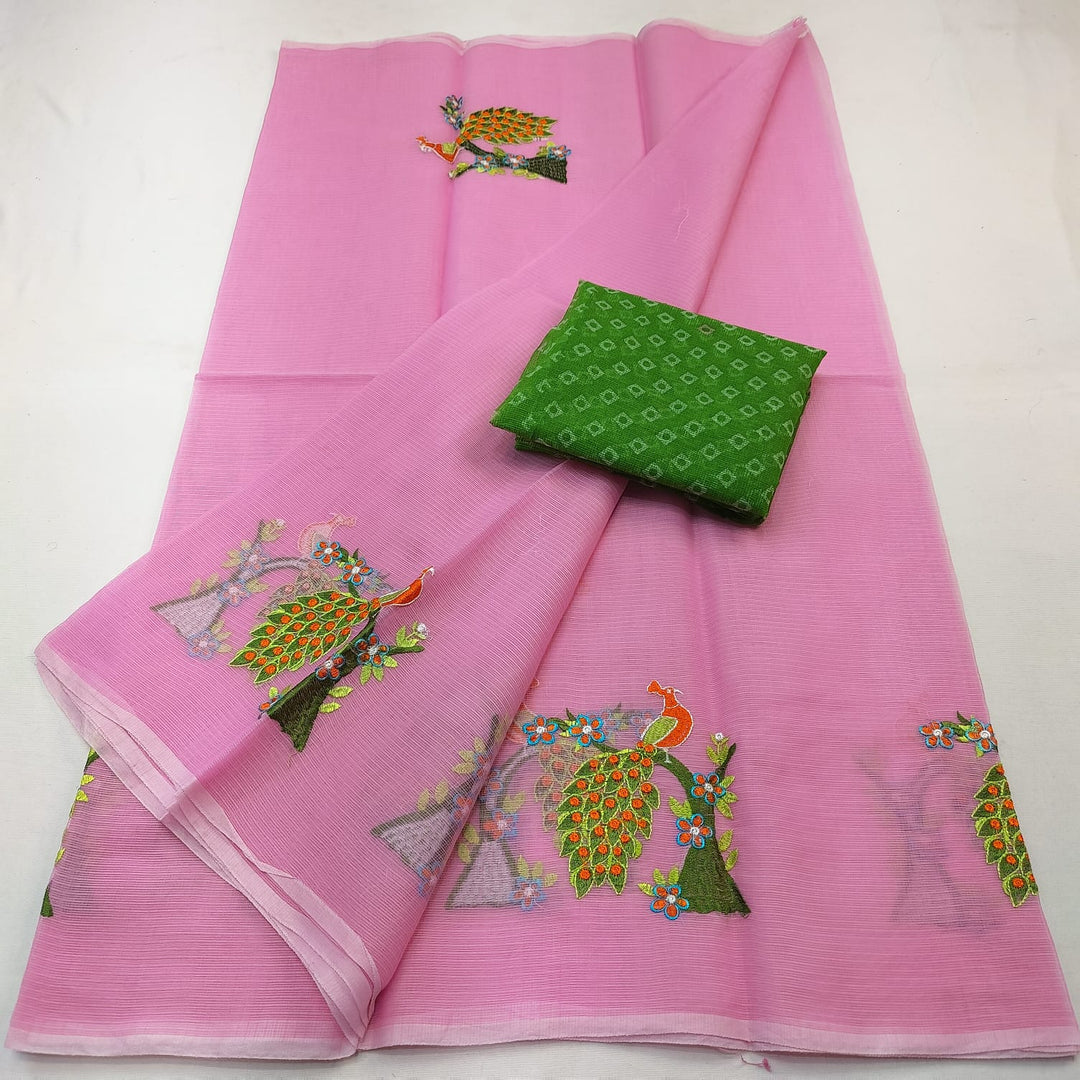 Pure Kota Doria Embroidery Saree with Blouse .