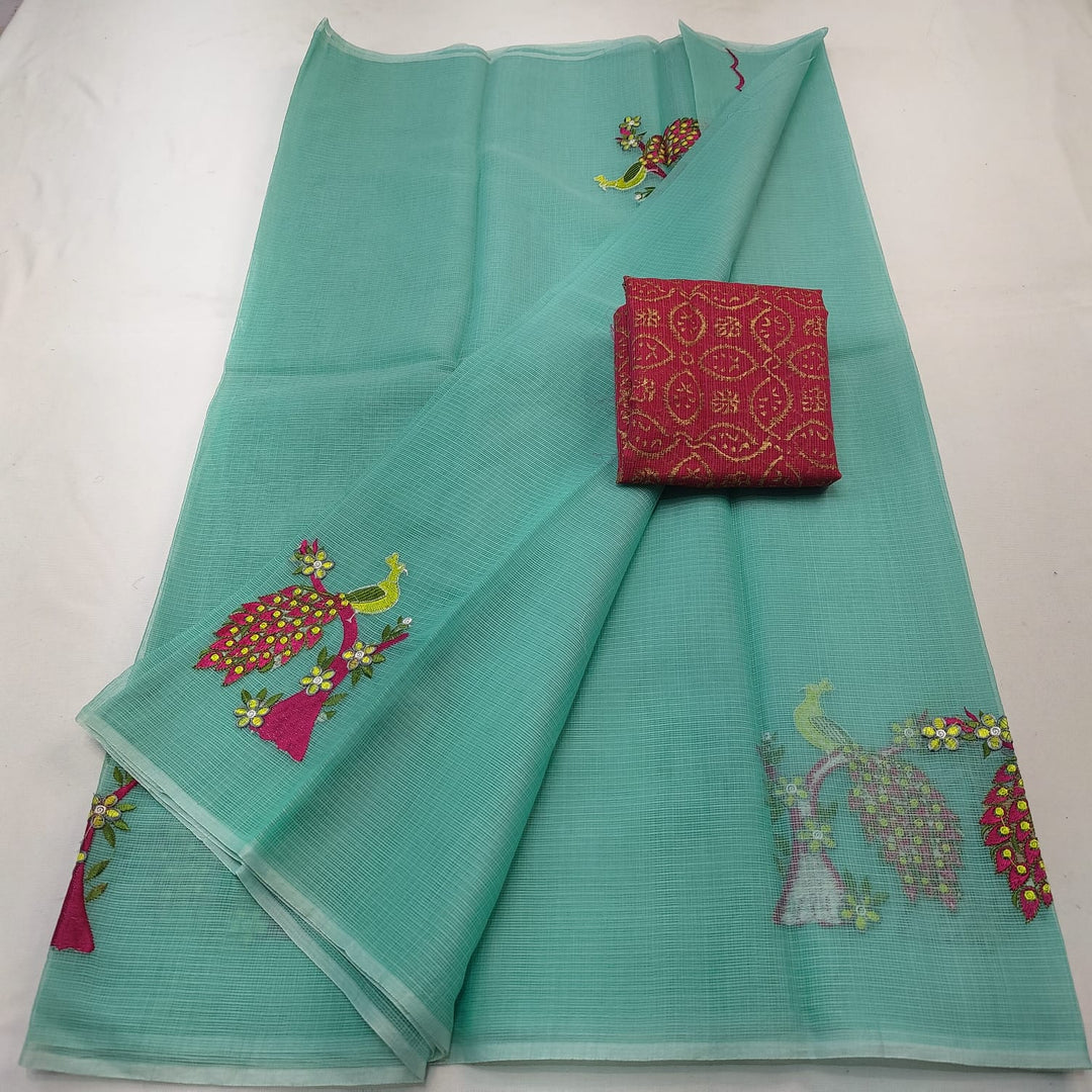 Pure Kota Doria Embroidery Saree with Blouse .