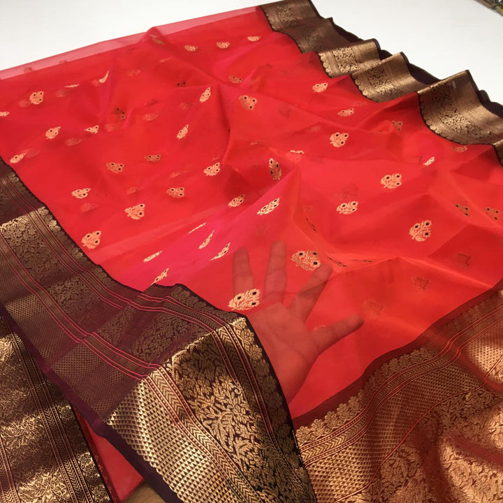Pure Chanderi Handloom Pattu Silk Saree with Nakshi Border