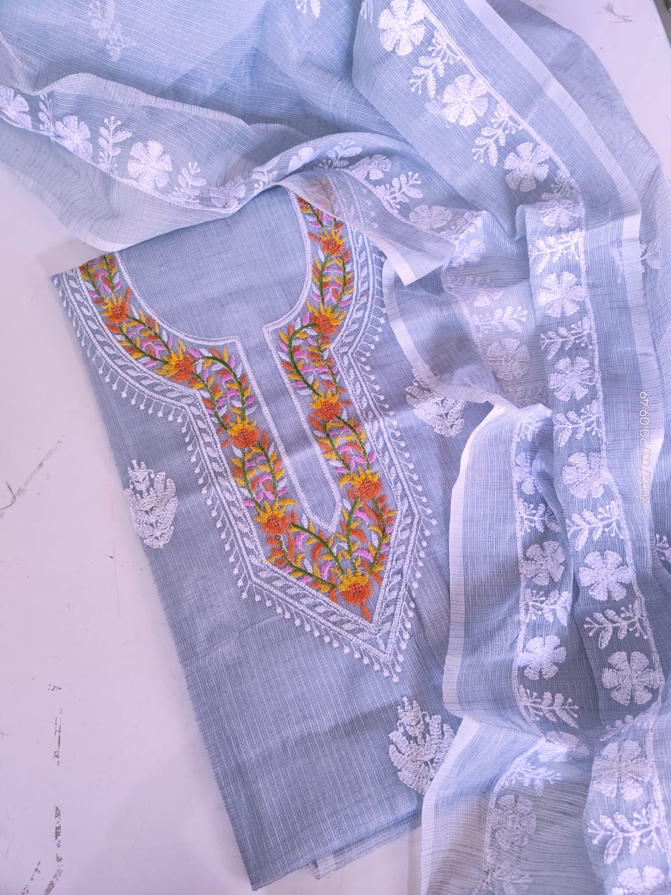 Pure Cotton Kota Doriya Embroidery Unstitched Suit With Dupatta