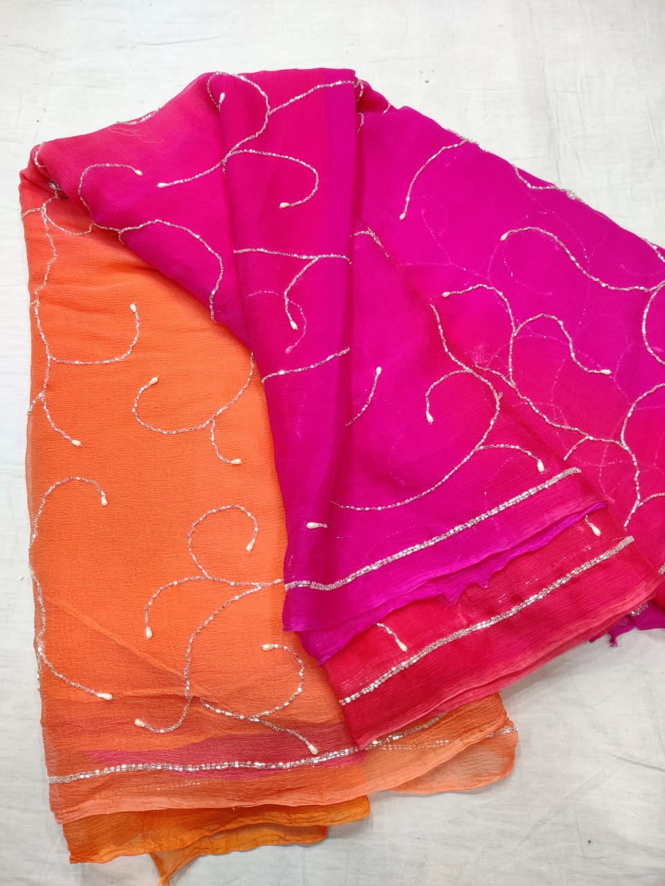 Pure Chiffon Jaal work Saree With Blouse .(6.3Metr)