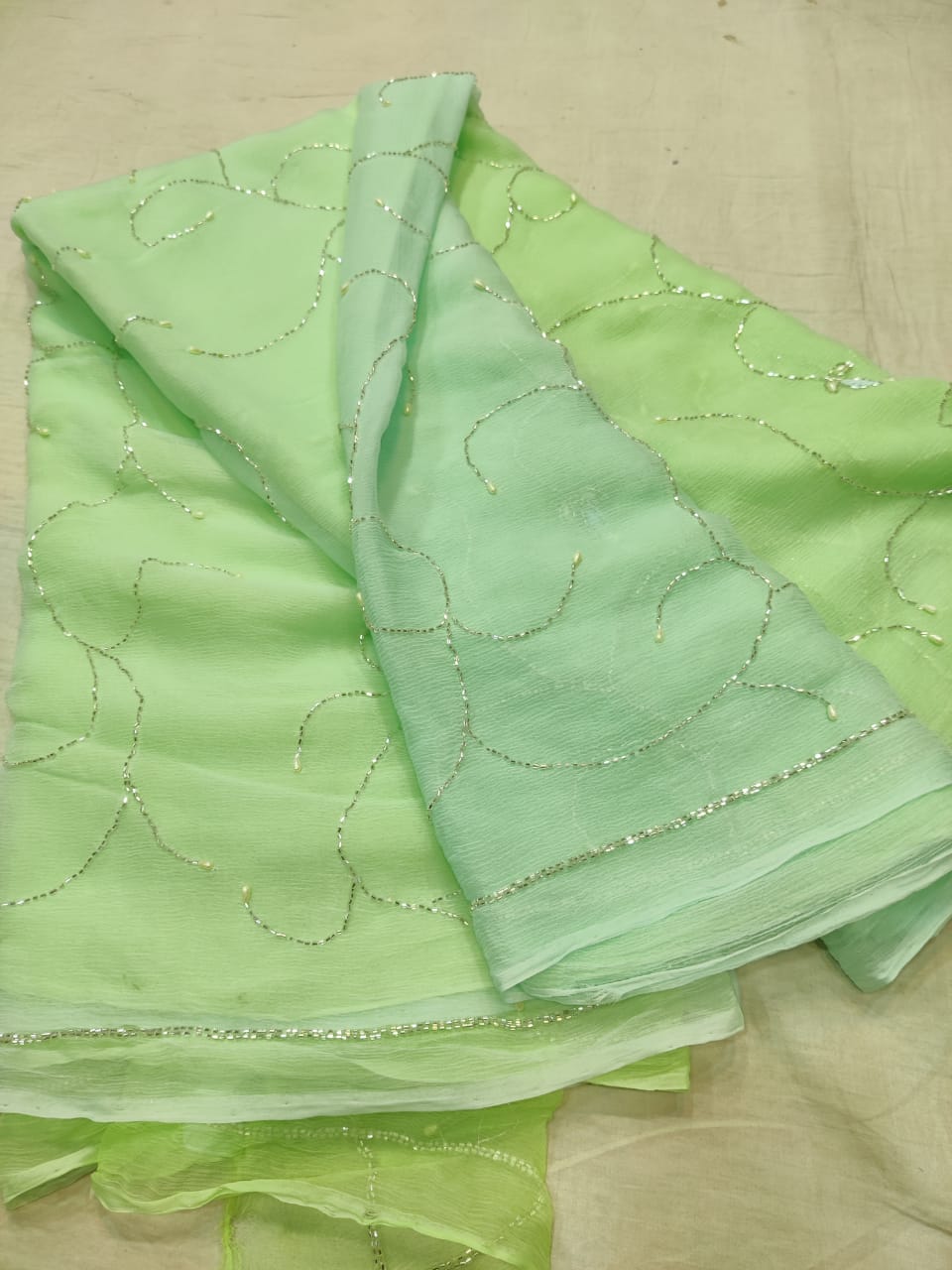 Pure Chiffon Jaal work Saree With Blouse .(6.3Metr)