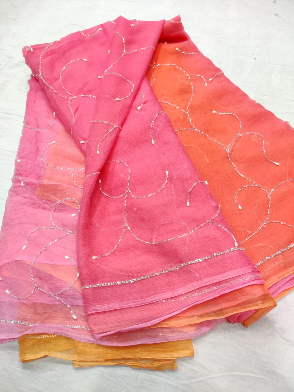 Pure Chiffon Jaal work Saree With Blouse .(6.3Metr)
