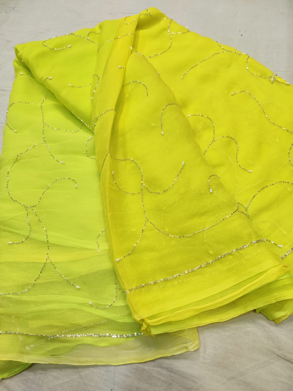 Pure Chiffon Jaal work Saree With Blouse .(6.3Metr)