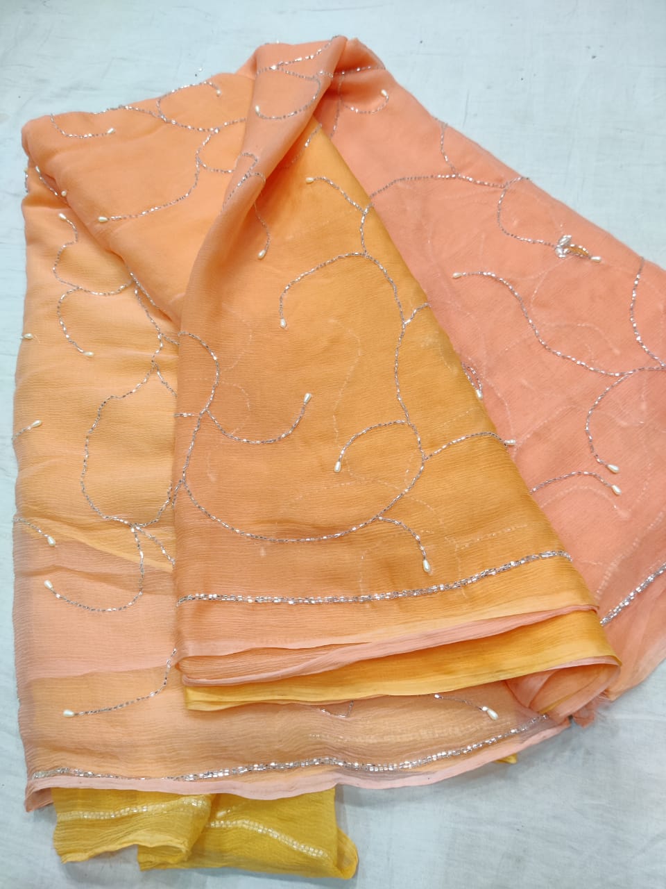 Pure Chiffon Jaal work Saree With Blouse .(6.3Metr)