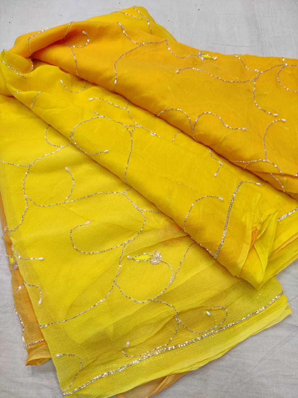 Pure Chiffon Jaal work Saree With Blouse .(6.3Metr)