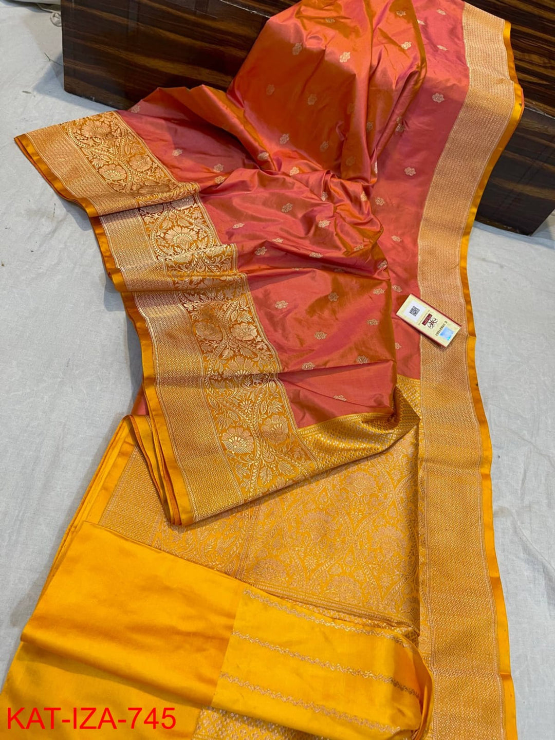 Designer Peach Color Pure Banarasi Katan Silk Saree With Antique Zari.