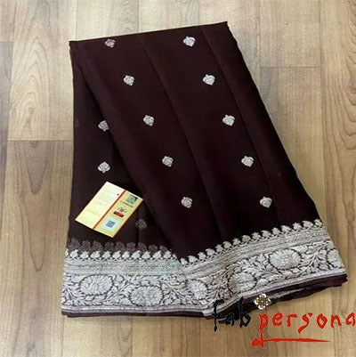 Pure Hand loom Khaddi Georgette Saree with Silver Zari Weaving blouse ( length- 6.3 meter )