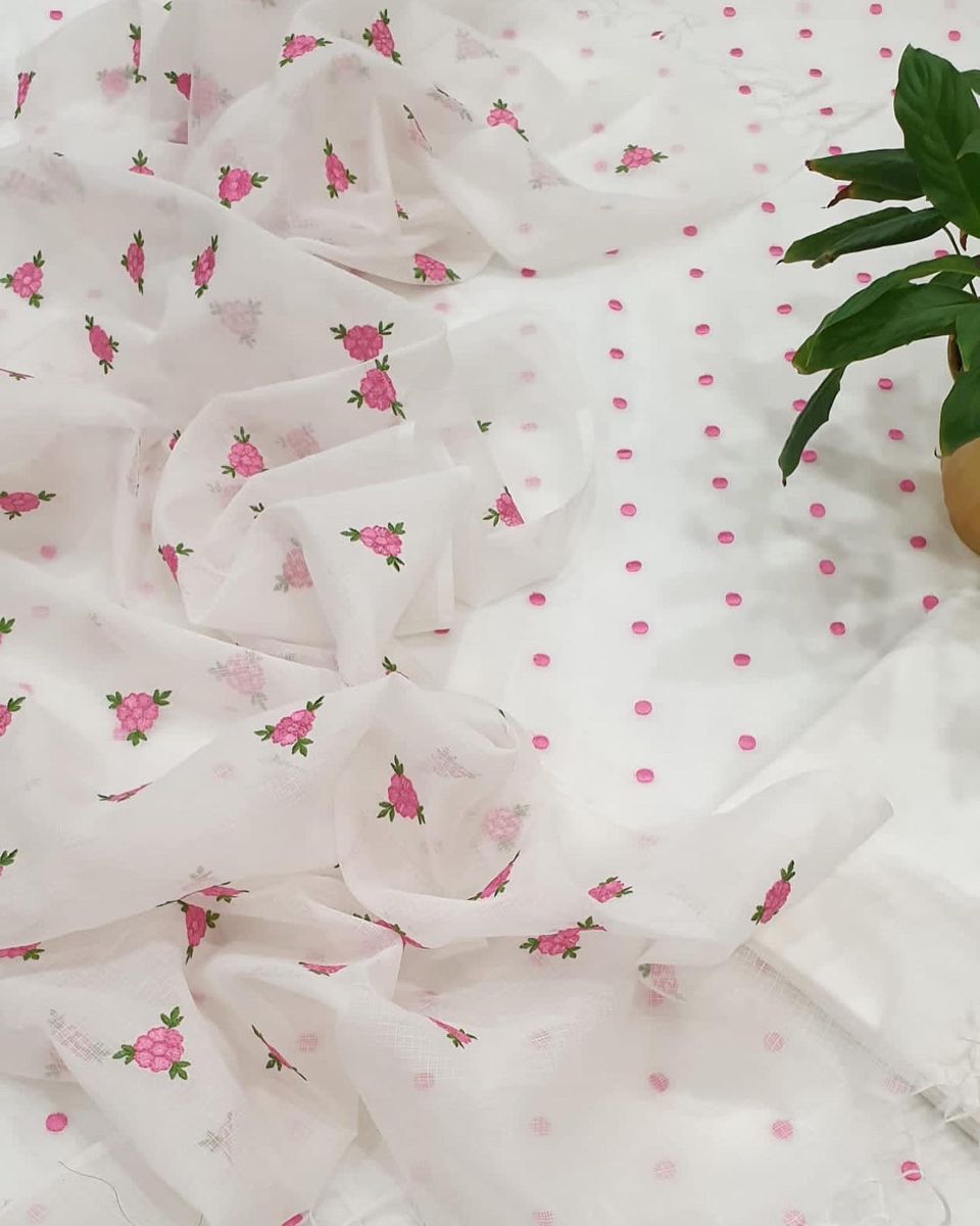 Pure Kota Doriya Embroidery Unstitched Suit With Embroidery Dupatta
