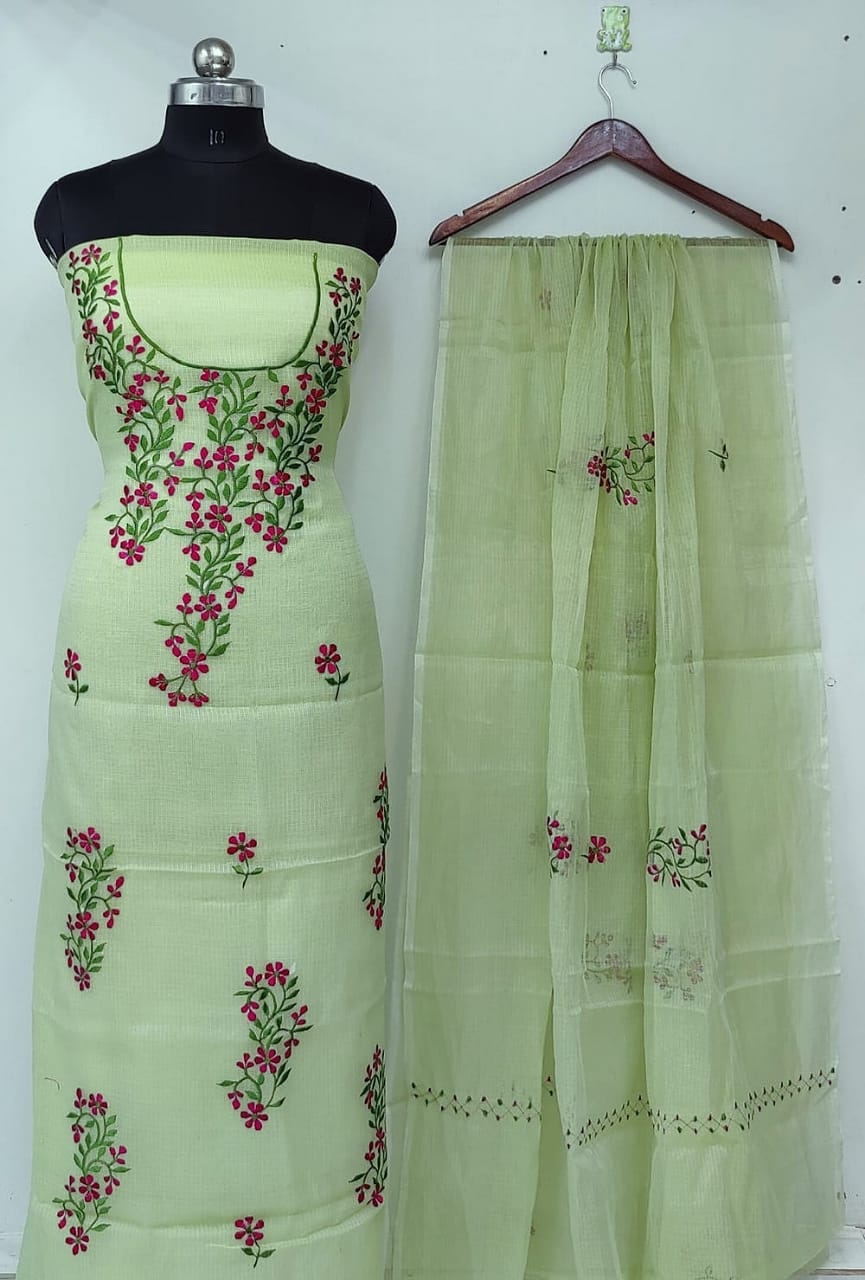 Pure Kota Doriya Embroidery Unstitched Suit With Embroidery Dupatta