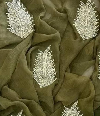 Pure Diamond Chiffon Moti Work With Running Blouse.(13 buti All Over Saree)