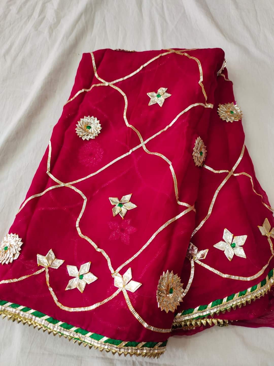 Pure Dimond Chiffon Saree With Gota Patti Jaal Work With Running Blouse