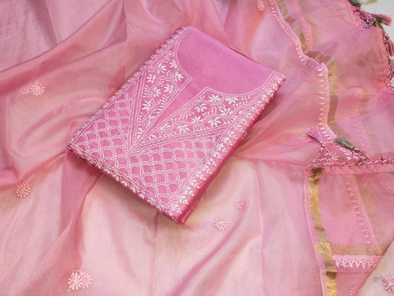 Graceful Chanderi Silk Hand Chikankari White Dupatta