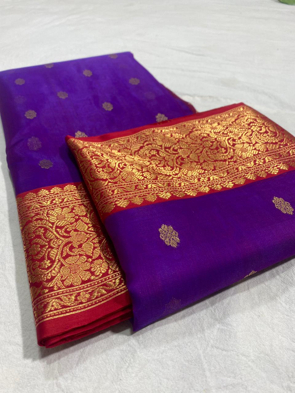 Pure Chanderi Silk Hand Woven  Saree With Blouse.