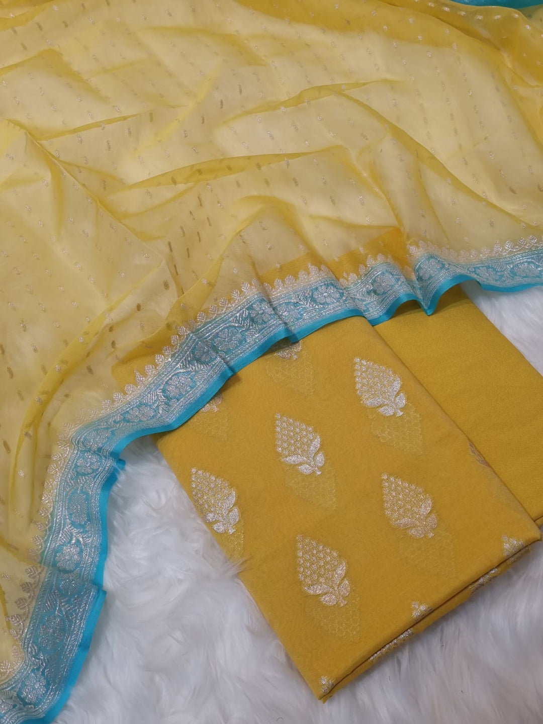 Pure Banarasi Chanderi unstitched suit with khaddi Georgette Dupatta
