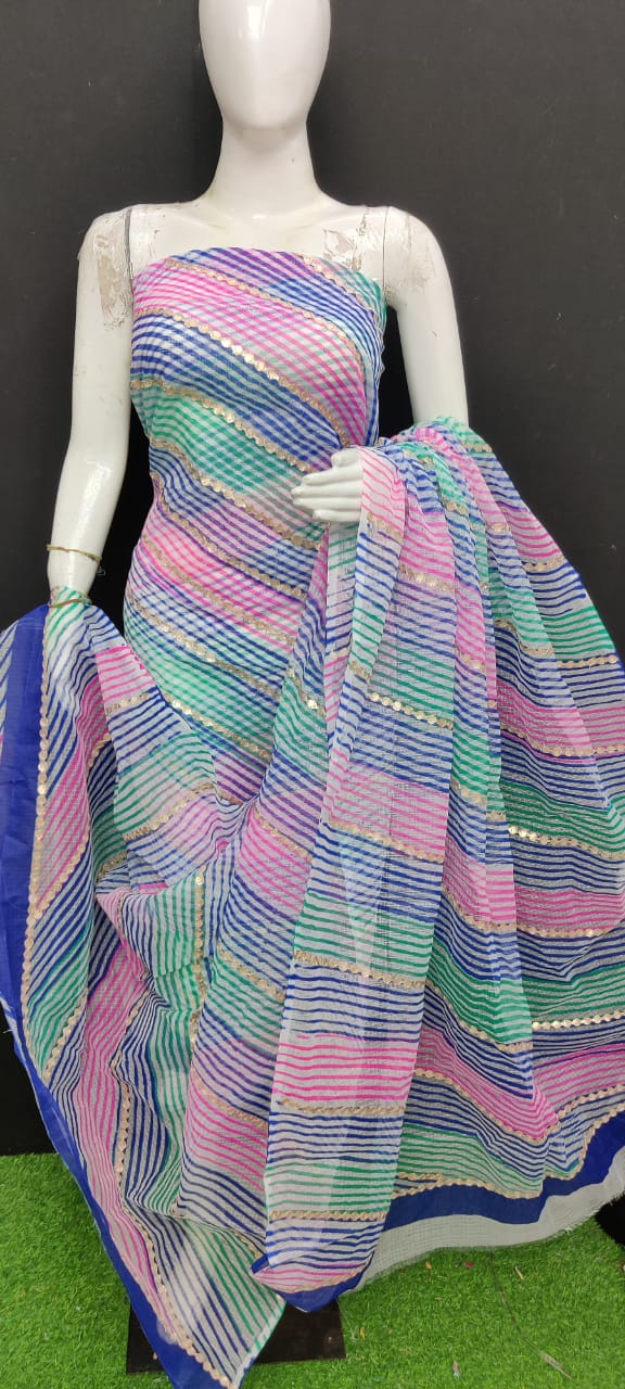 Pure Kota Doriya lehariya Print Unstitched Suit With Dupatta