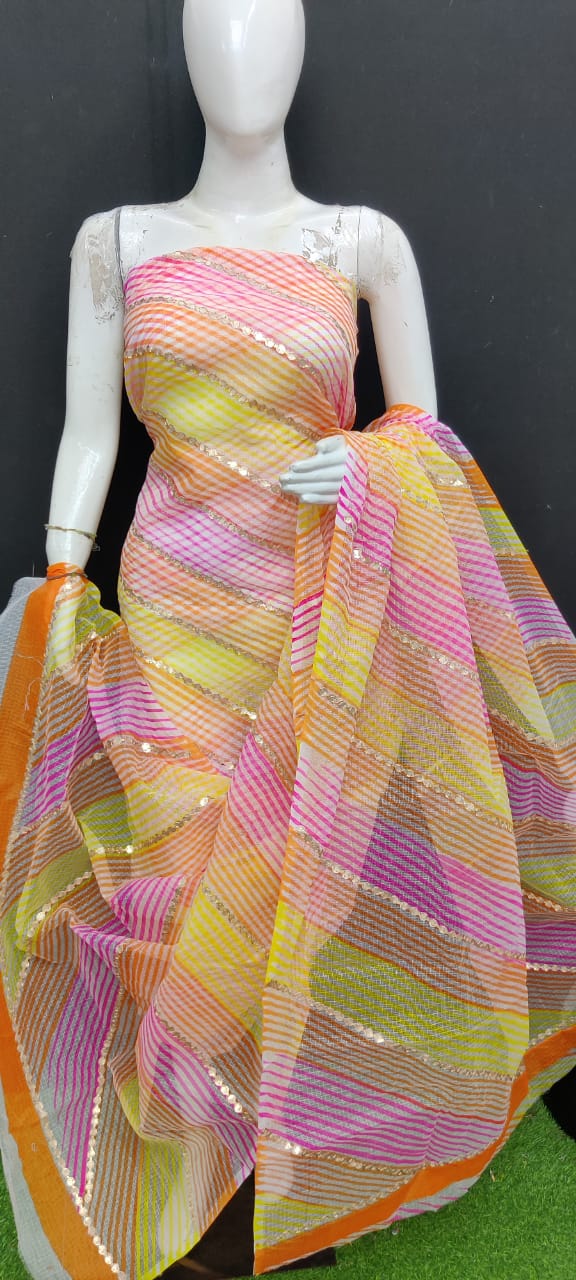 Pure Kota Doriya lehariya Print Unstitched Suit With Dupatta
